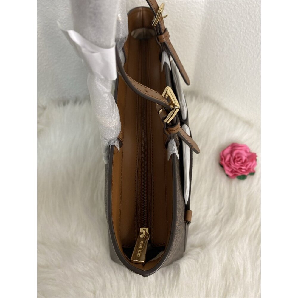 MICHAEL KORS JET SET TRAVEL MD DOUBLE POCKET TOTE SHOULDER BAG MK BROWN MOCHA - Picture 9 of 16